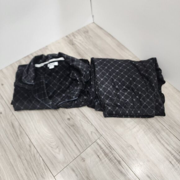 DKNY Other - DKNY Black Logo Velour Pajamas PJ Set Button Top & Pants Pockets Sz S